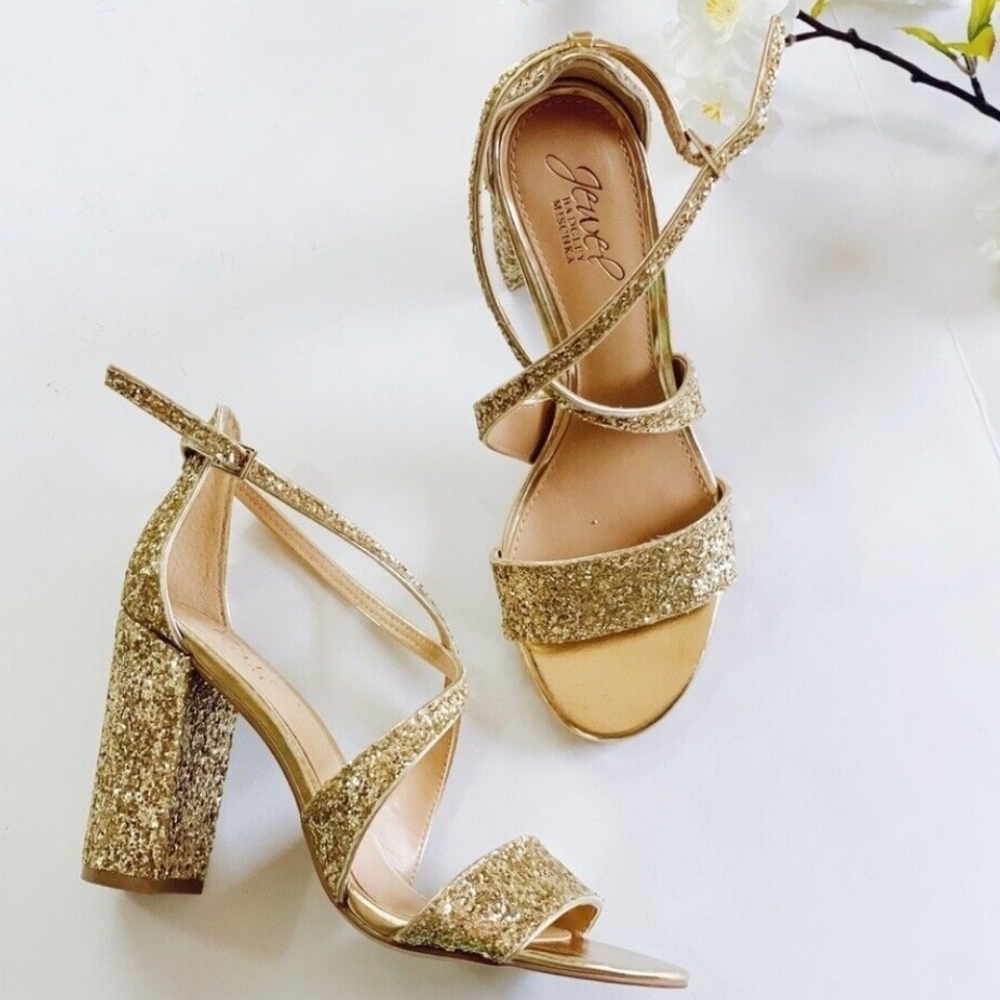 Badgley Mischka Gold Glitter Heels
